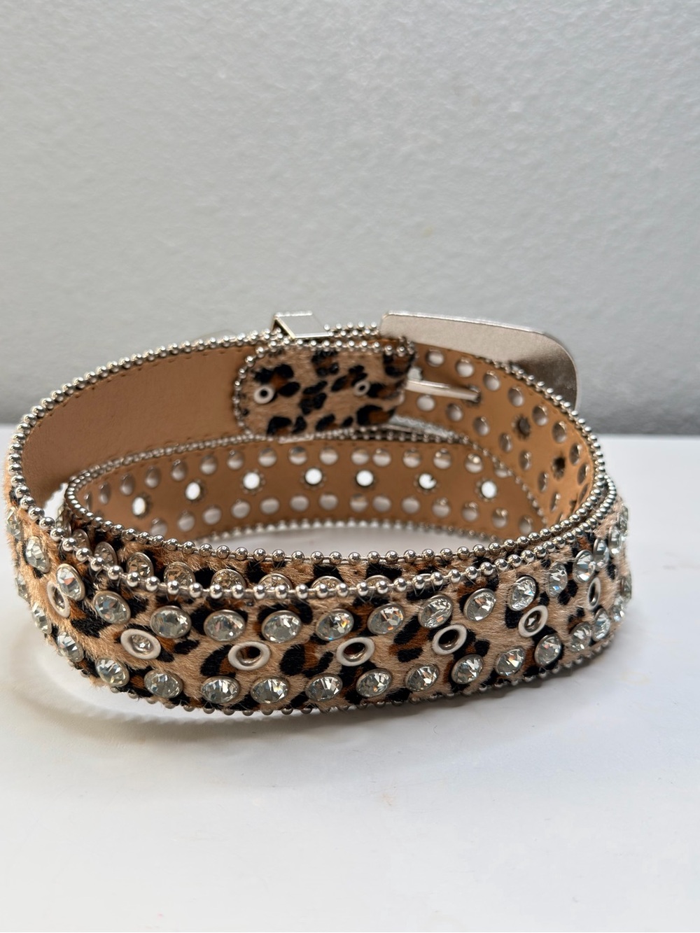 Leopard Print Rhinestone Western Belt - Bling Accent cowgirl - Picture 2 of 8